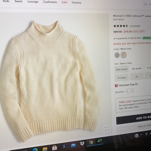 100% Cotton J. Crew 1988 Rollneck Sweater - Picture 6 of 8